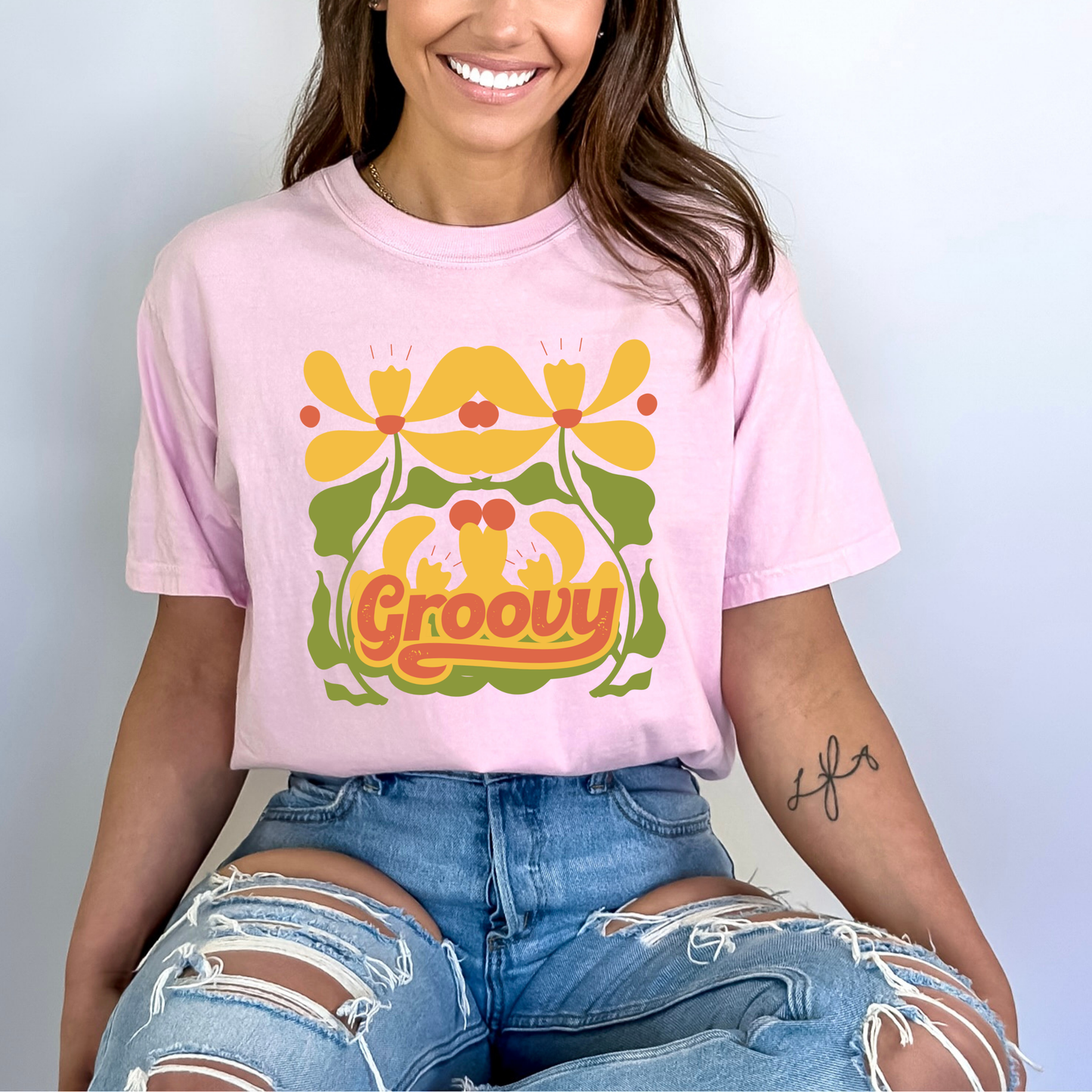Pink Floral Abstract Groovy Retro