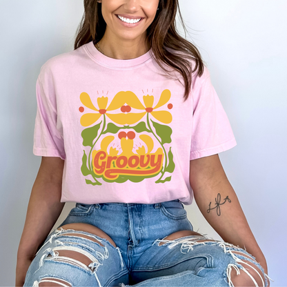 Pink Floral Abstract Groovy Retro