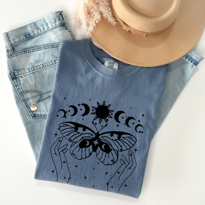 Celestial Moon Phases Butterfly T-Shirt