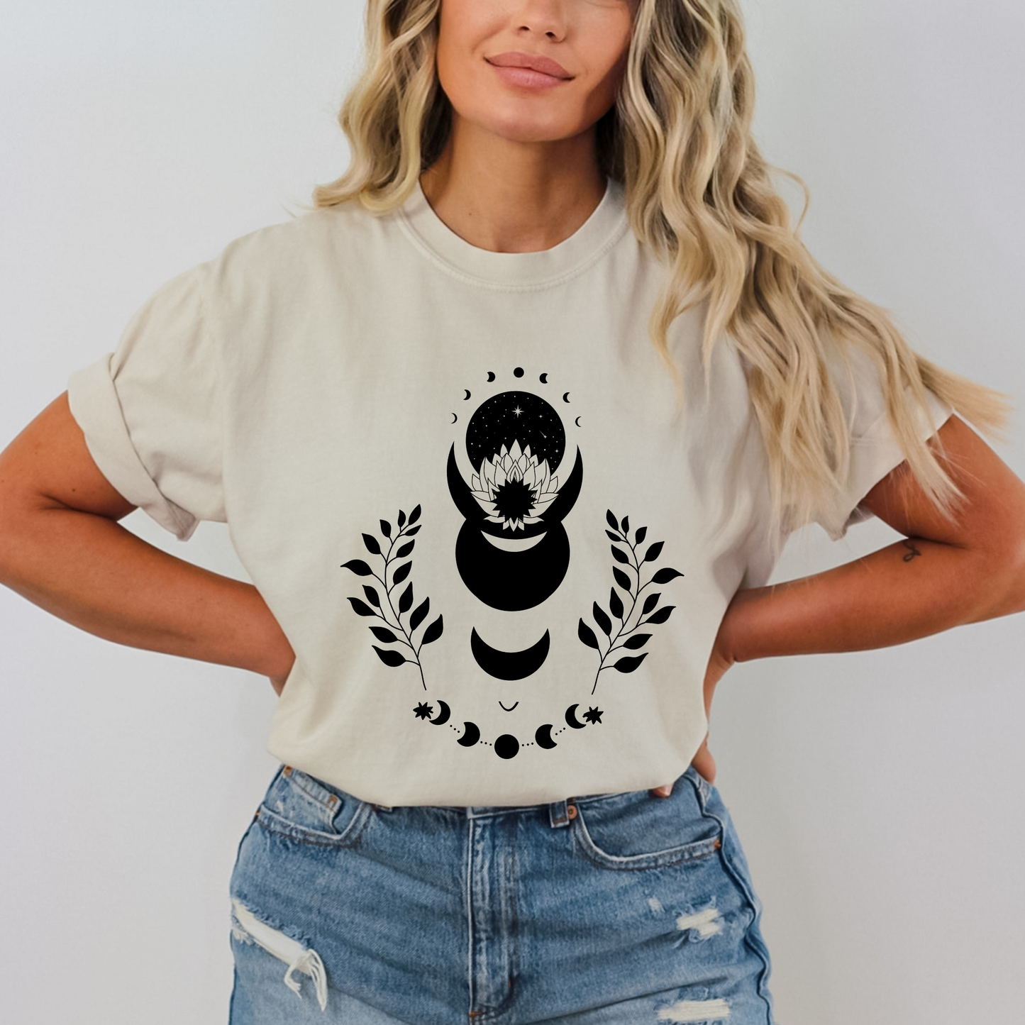Lotus Floral Moon Phases Celestial T-Shirt
