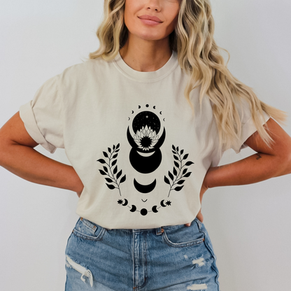 Lotus Floral Moon Phases Celestial T-Shirt