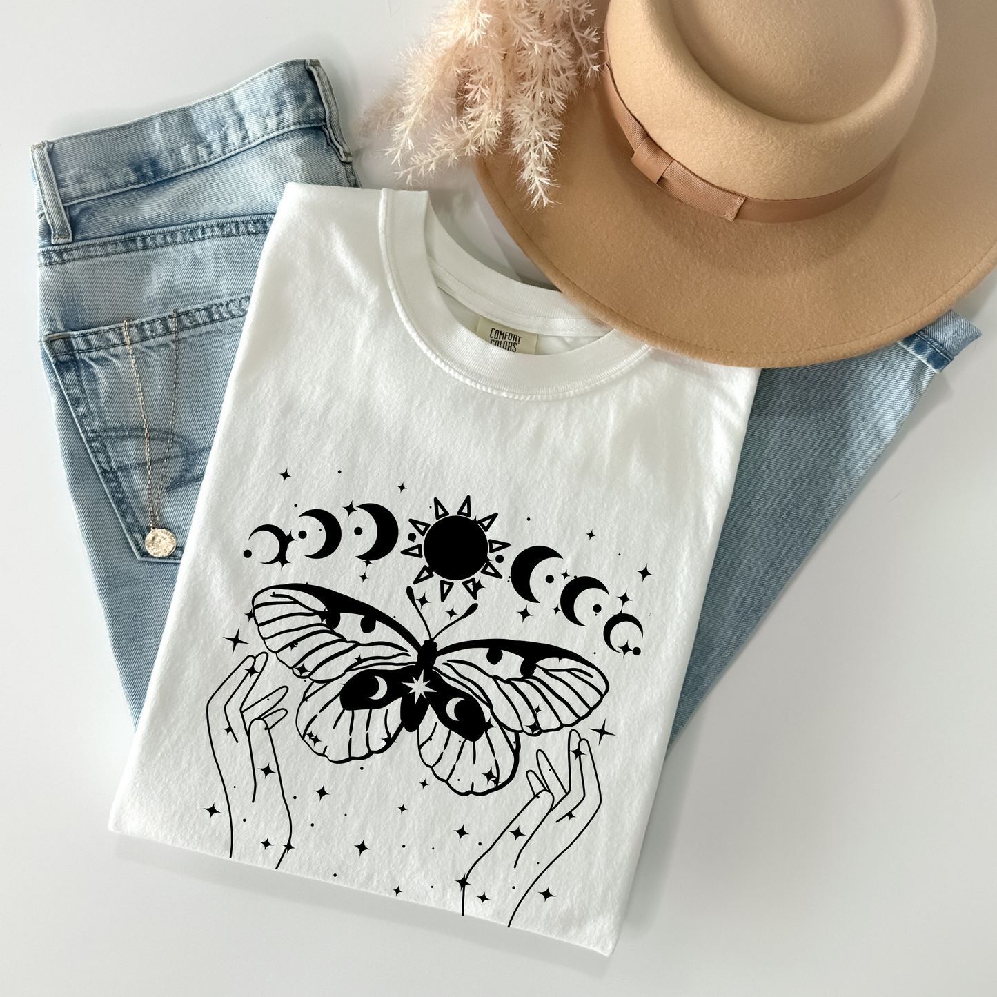 Celestial Moon Phases Butterfly T-Shirt