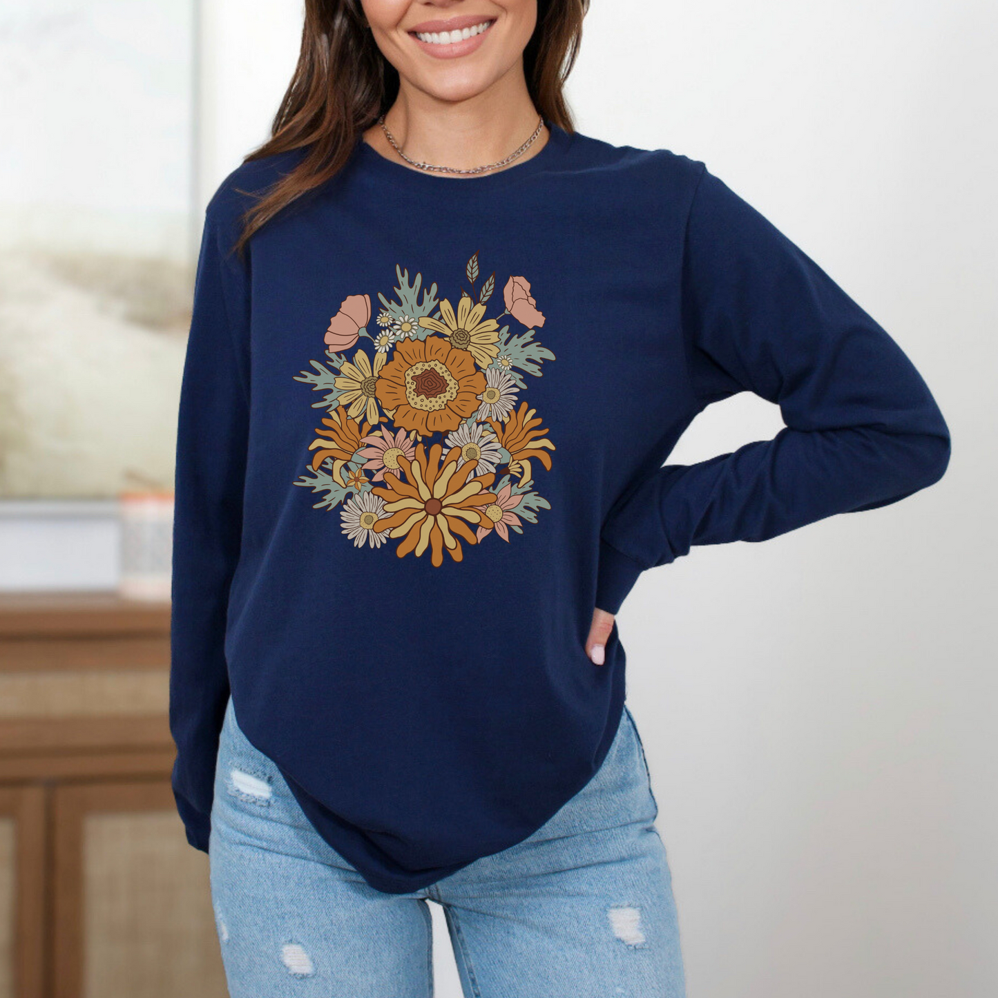 Retro 70s Groovy Flower Long Sleeve