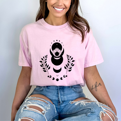 Lotus Floral Moon Phases Celestial T-Shirt