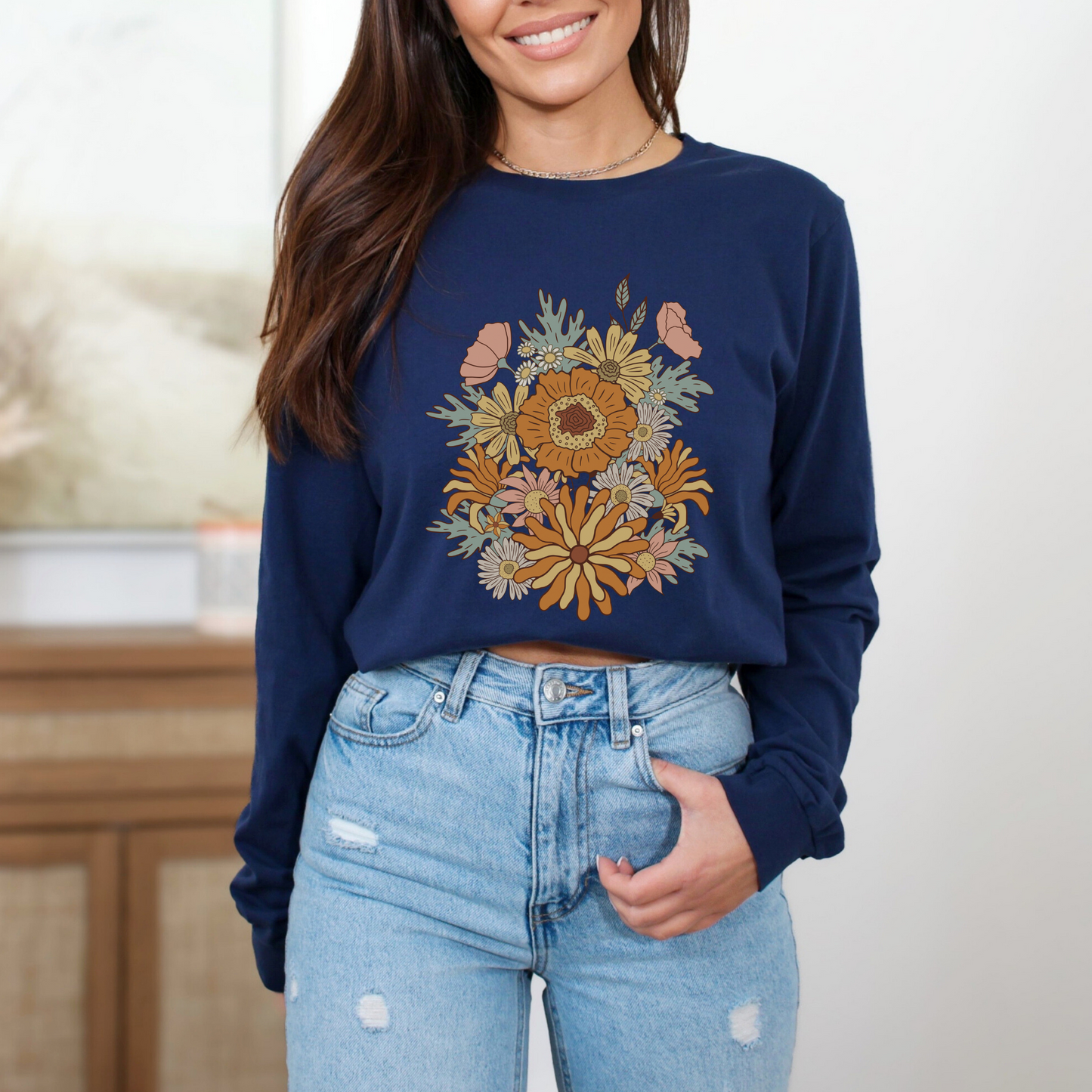 Retro 70s Groovy Flower Long Sleeve