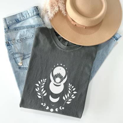 Lotus Floral Moon Phases Celestial T-Shirt