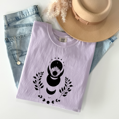 Lotus Floral Moon Phases Celestial T-Shirt