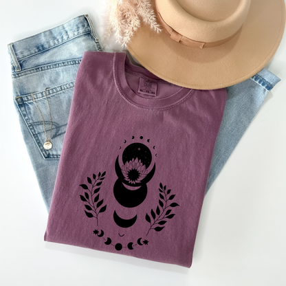 Lotus Floral Moon Phases Celestial T-Shirt