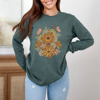 Retro 70s Groovy Flower Long Sleeve