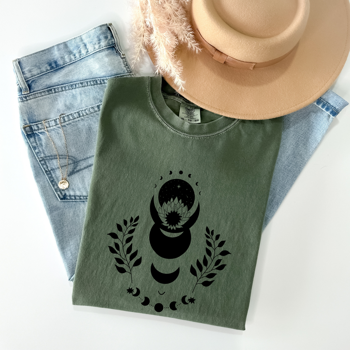 Lotus Floral Moon Phases Celestial T-Shirt