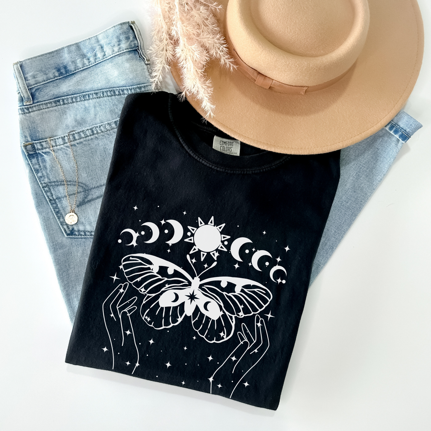 Celestial Moon Phases Butterfly T-Shirt
