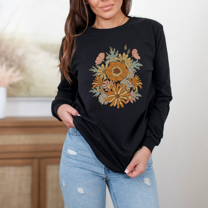 Retro 70s Groovy Flower Long Sleeve
