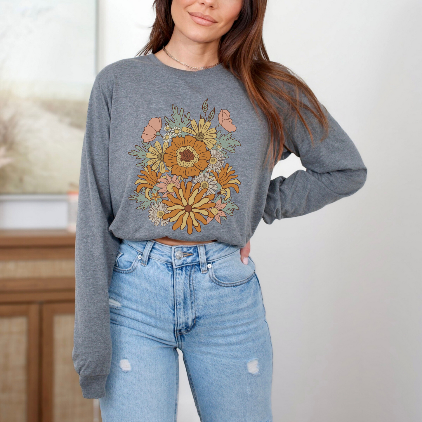 Retro 70s Groovy Flower Long Sleeve