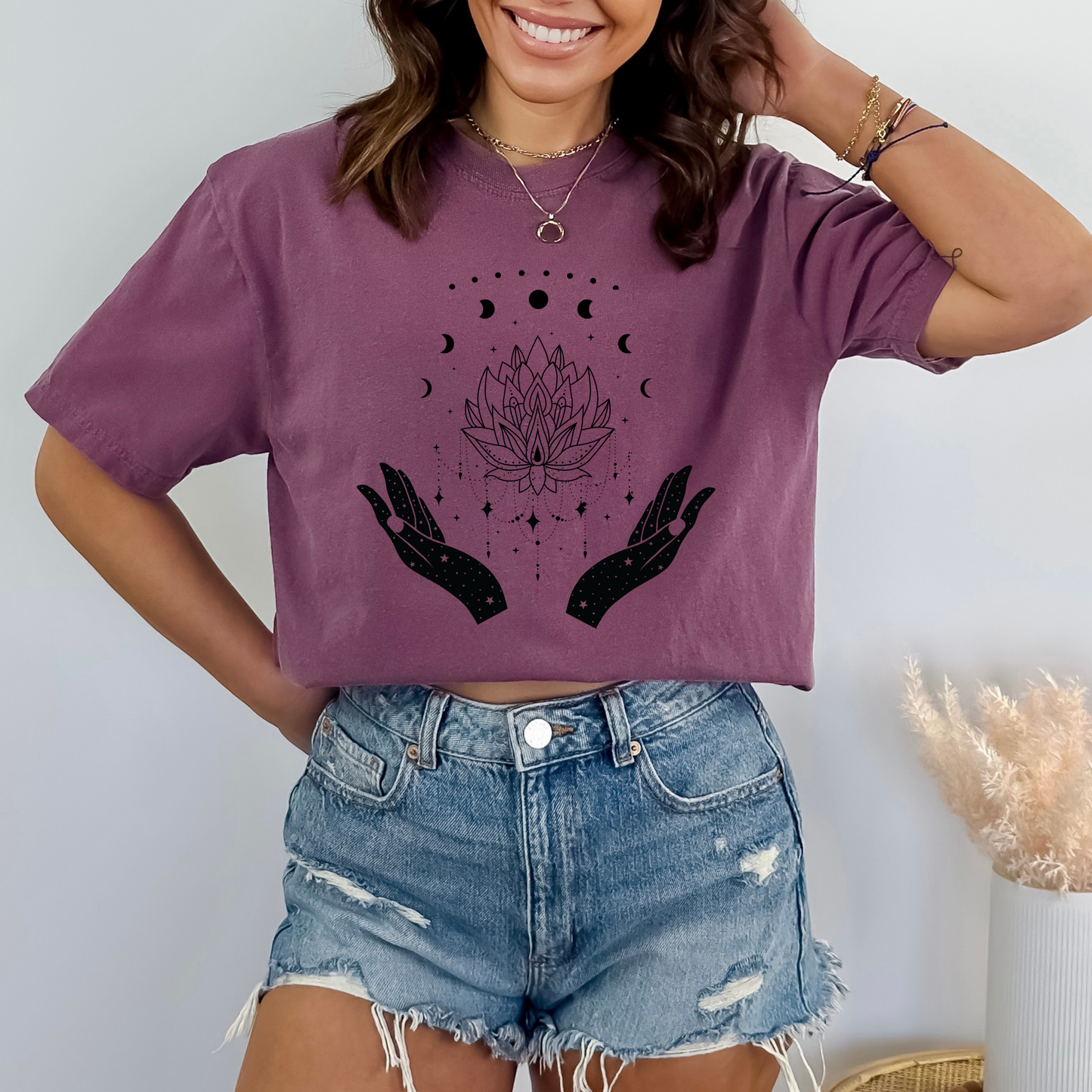 Witchy Lotus & Moon Phases Magical Hands T-Shirt