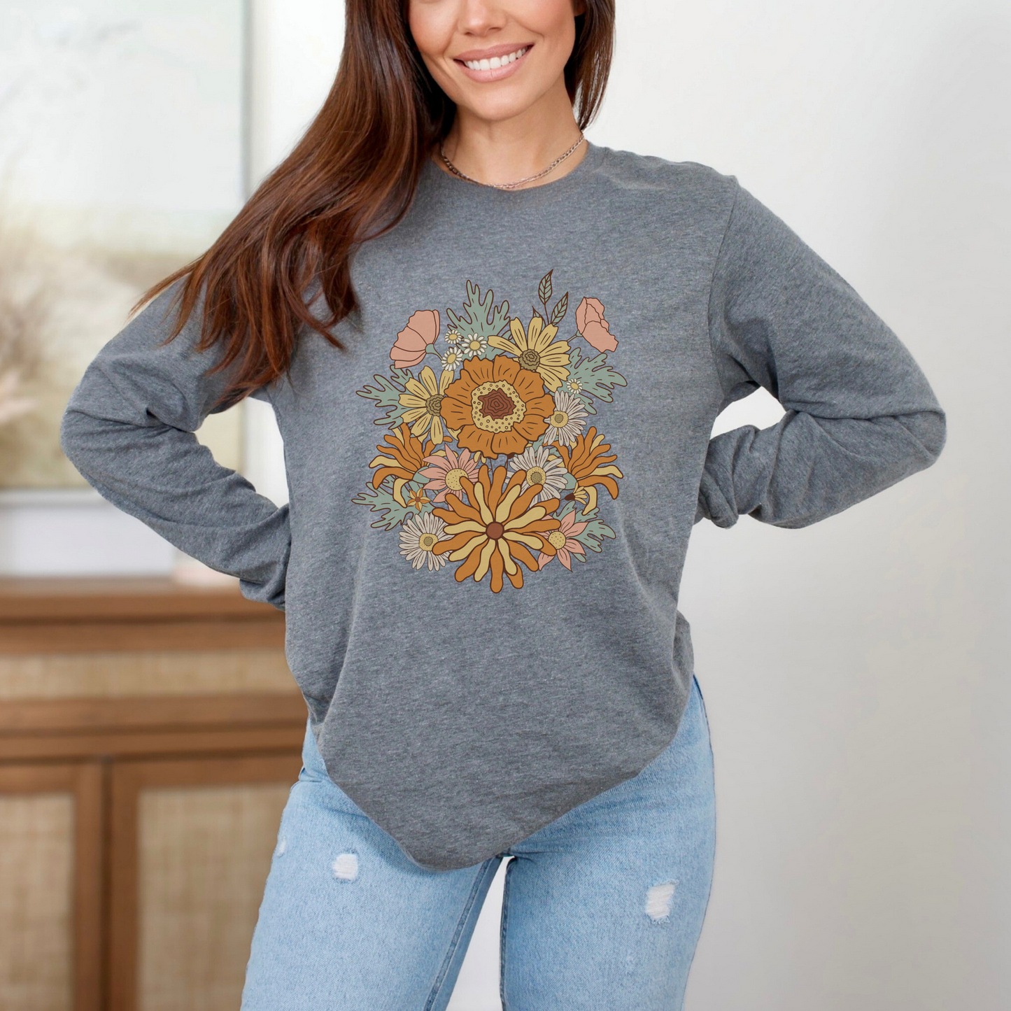 Retro 70s Groovy Flower Long Sleeve