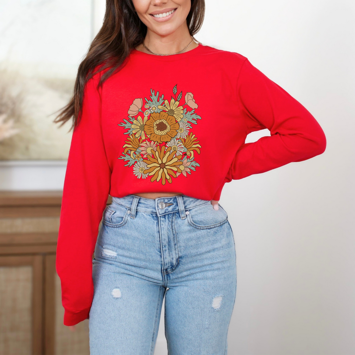 Retro 70s Groovy Flower Long Sleeve