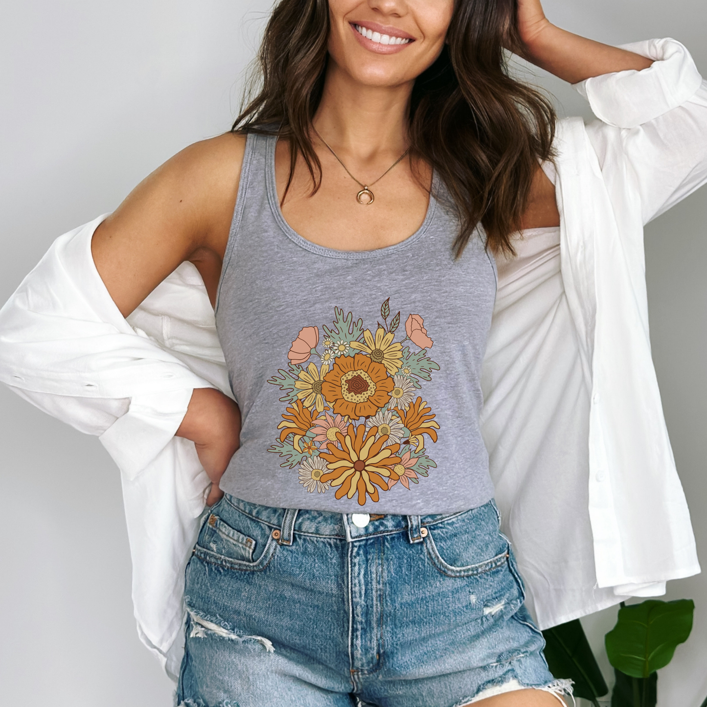 Retro Groovy Flowers Women's Ideal Racerback