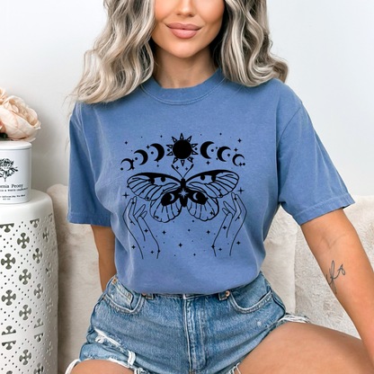 Celestial Moon Phases Butterfly T-Shirt