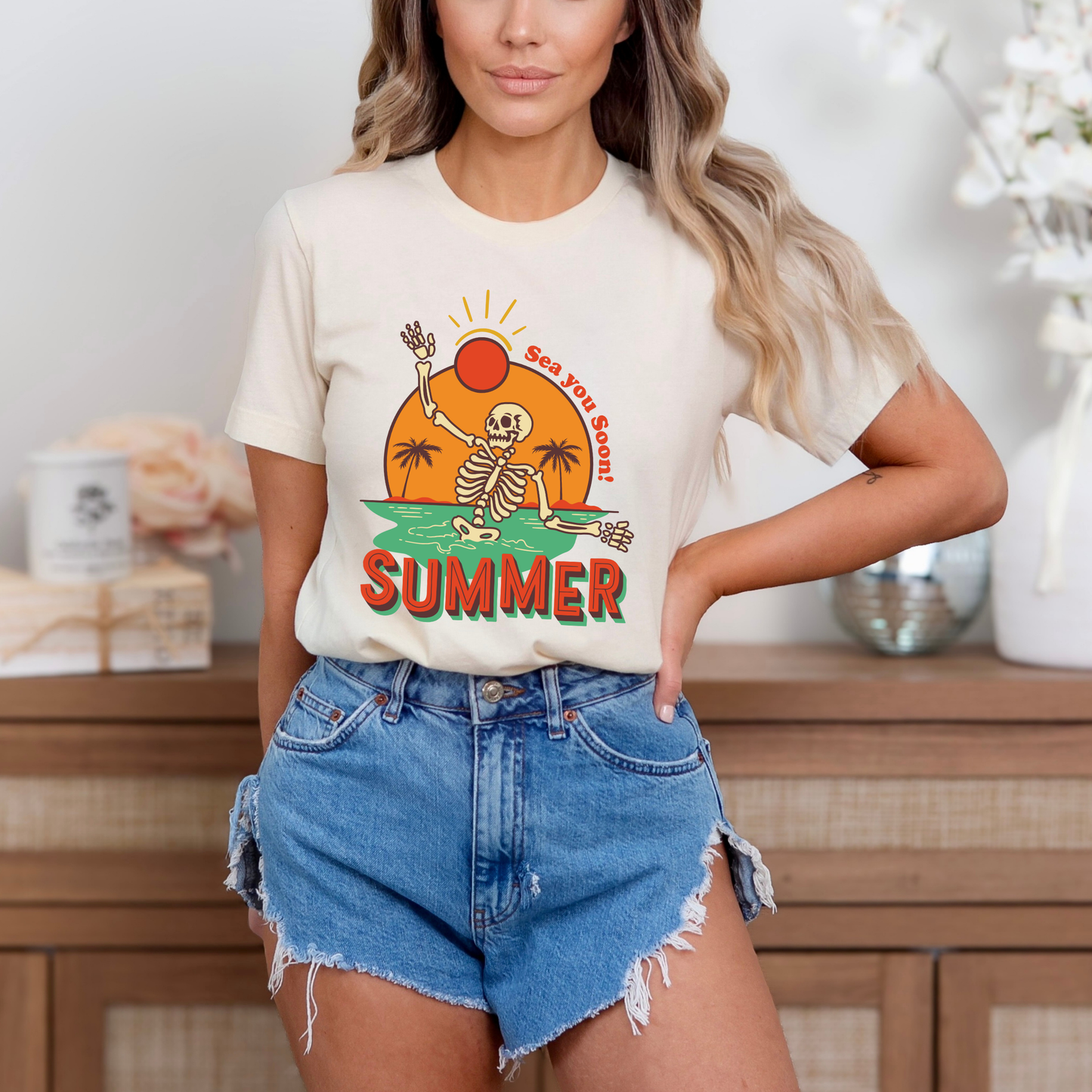 Summer Retro Skeleton Tropical Beach