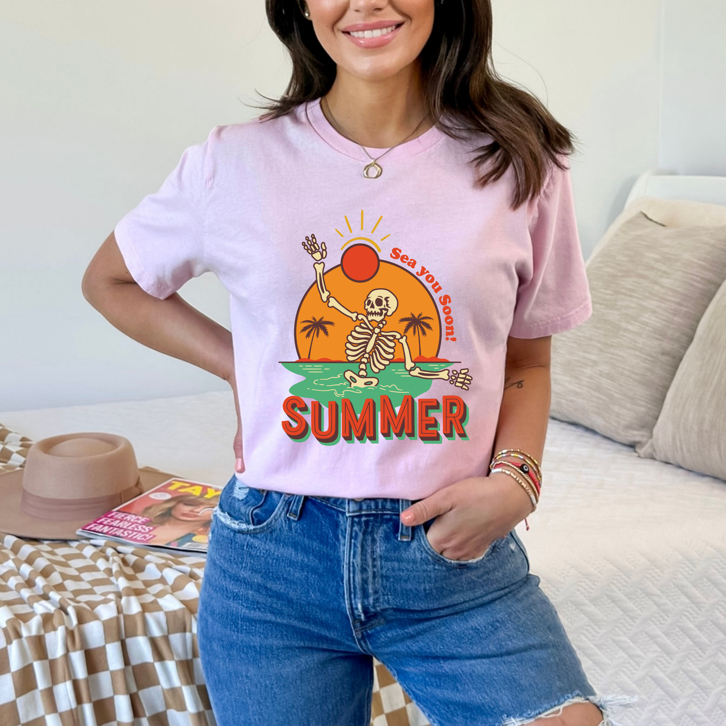Summer Retro Skeleton Tropical Beach