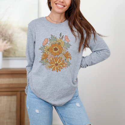 Retro 70s Groovy Flower Long Sleeve