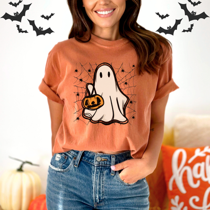 Retro Ghost Halloween Pumpkin T-Shirt