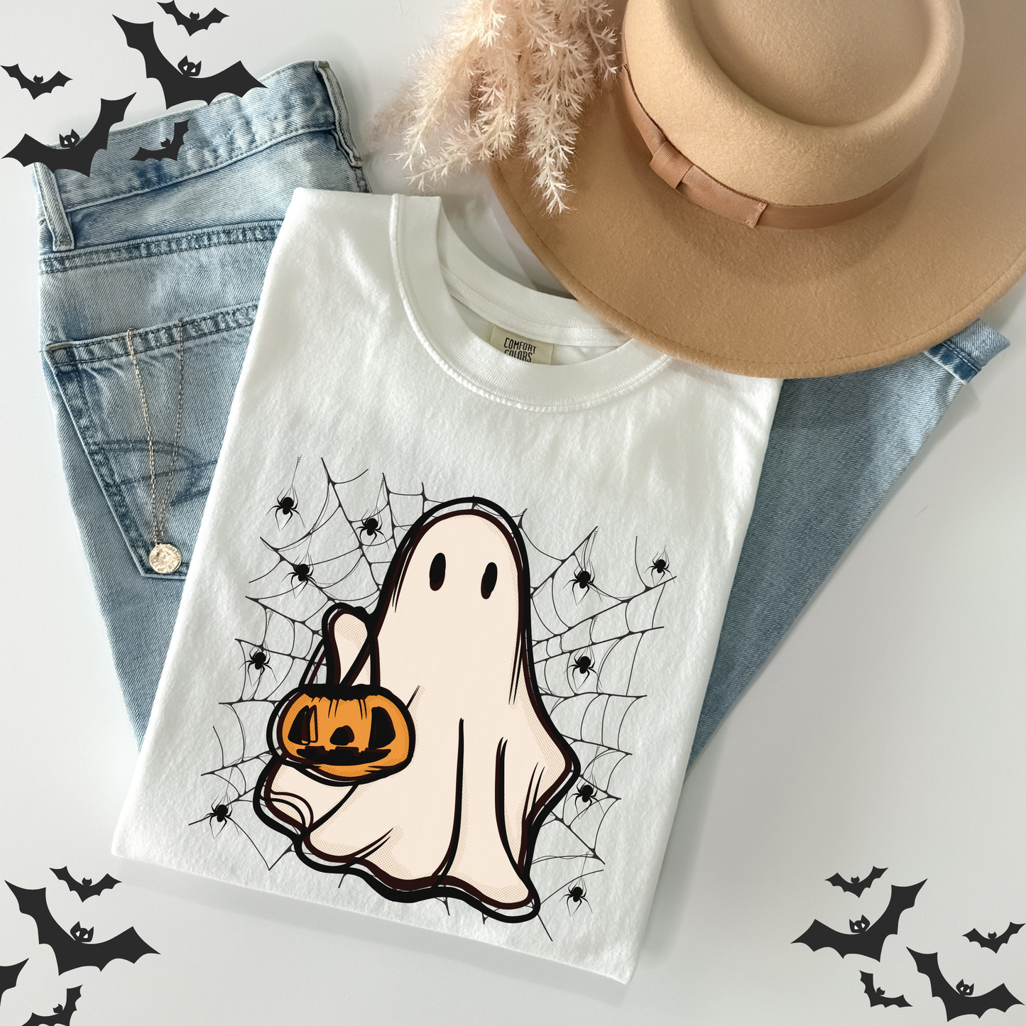 Retro Ghost Halloween Pumpkin T-Shirt