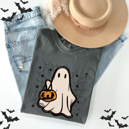 Retro Ghost Halloween Pumpkin T-Shirt