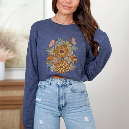 Retro 70s Groovy Flower Long Sleeve