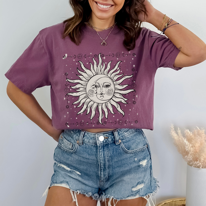 Celestial Sun and Crescent Moon Face Shirt