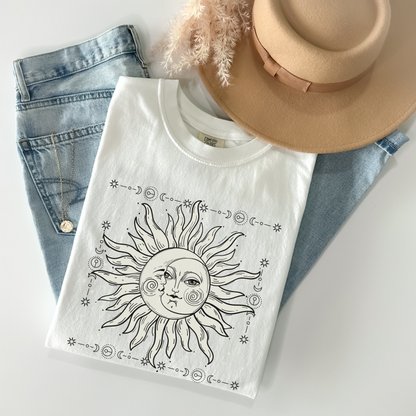 Celestial Sun and Crescent Moon Face Shirt