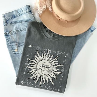 Celestial Sun and Crescent Moon Face Shirt