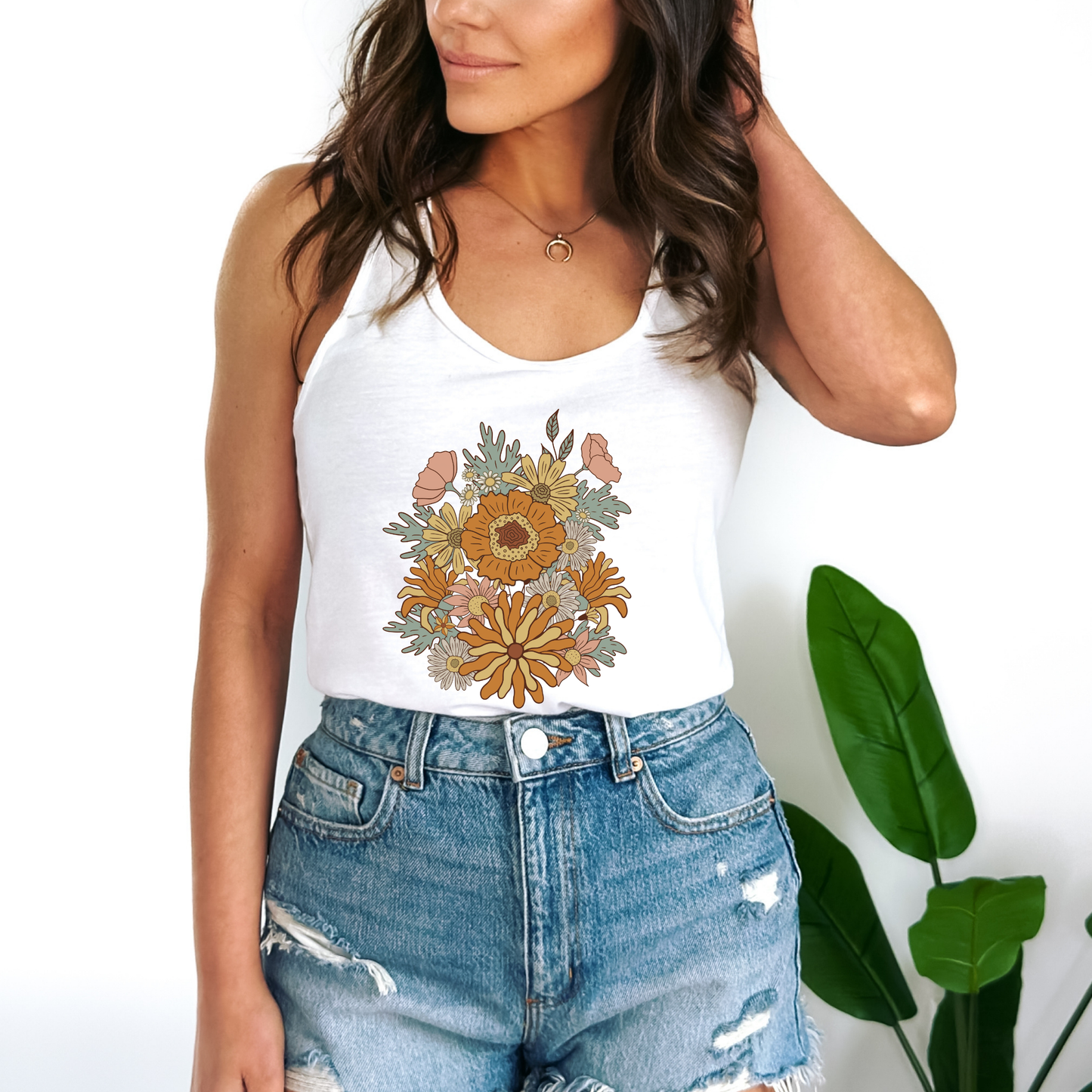 Retro Groovy Flowers Women's Ideal Racerback