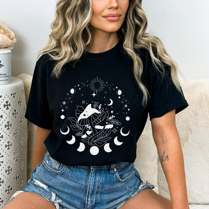 Magic Mushrooms Crescent Moon Phase T-Shirt
