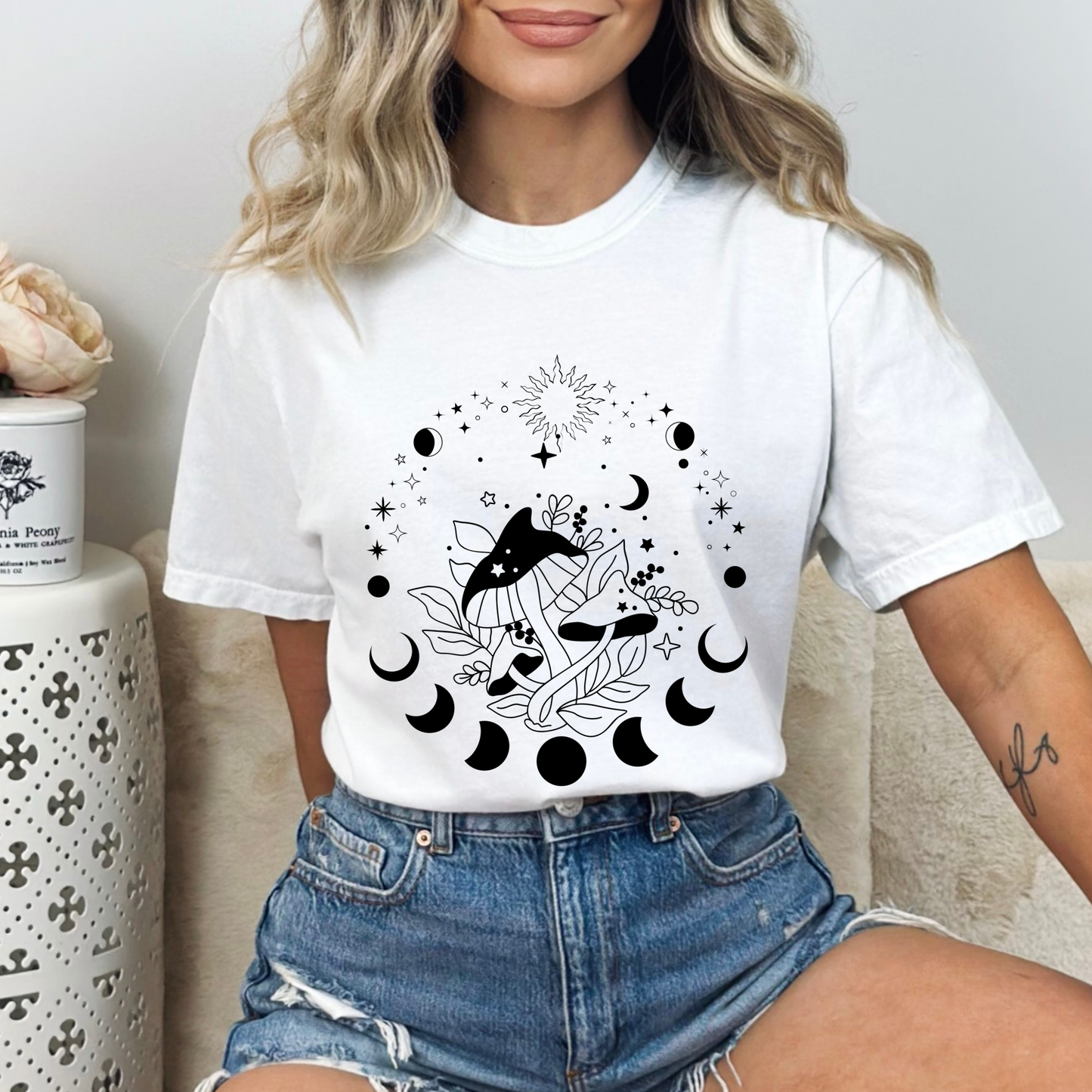 Magic Mushrooms Crescent Moon Phase T-Shirt