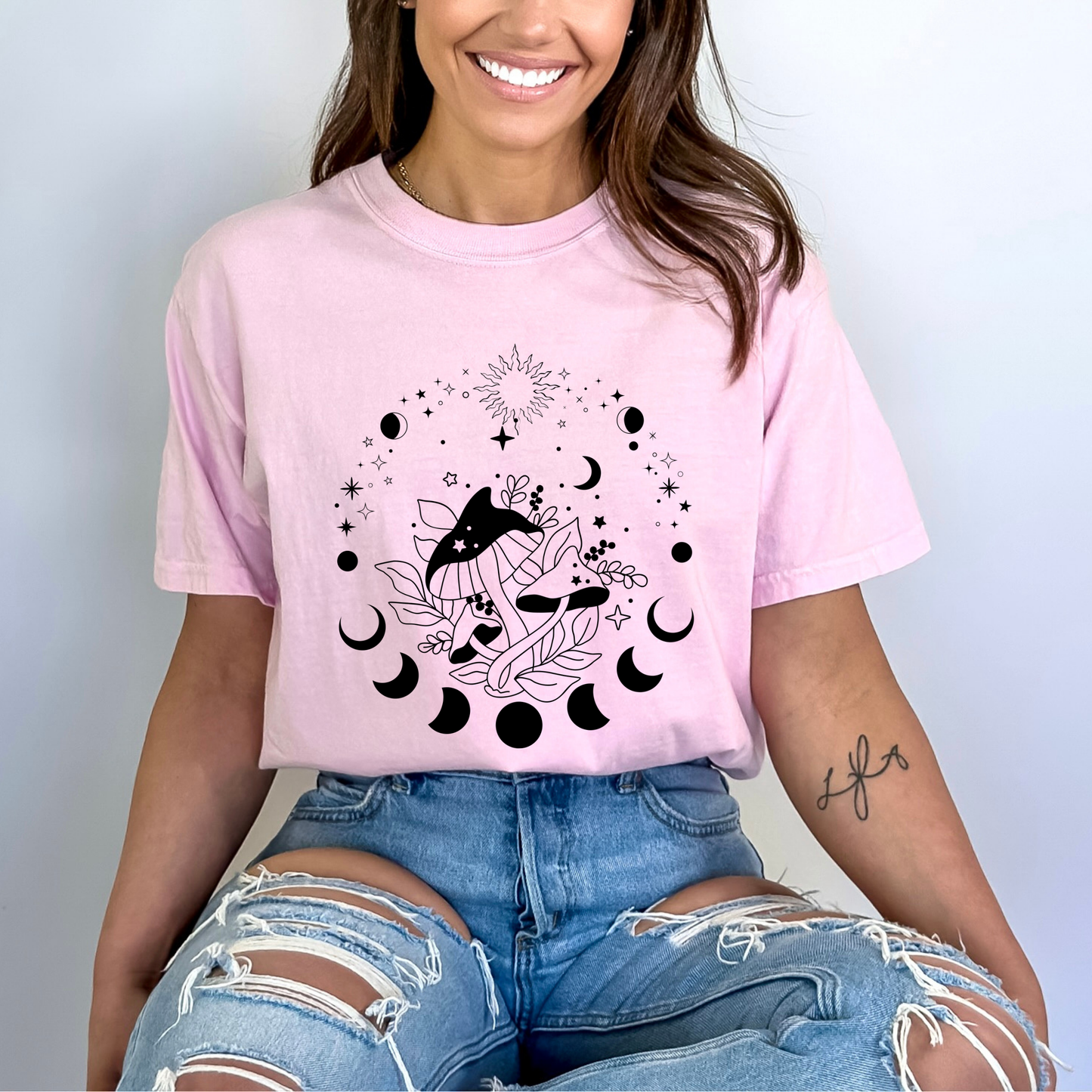 Magic Mushrooms Crescent Moon Phase T-Shirt