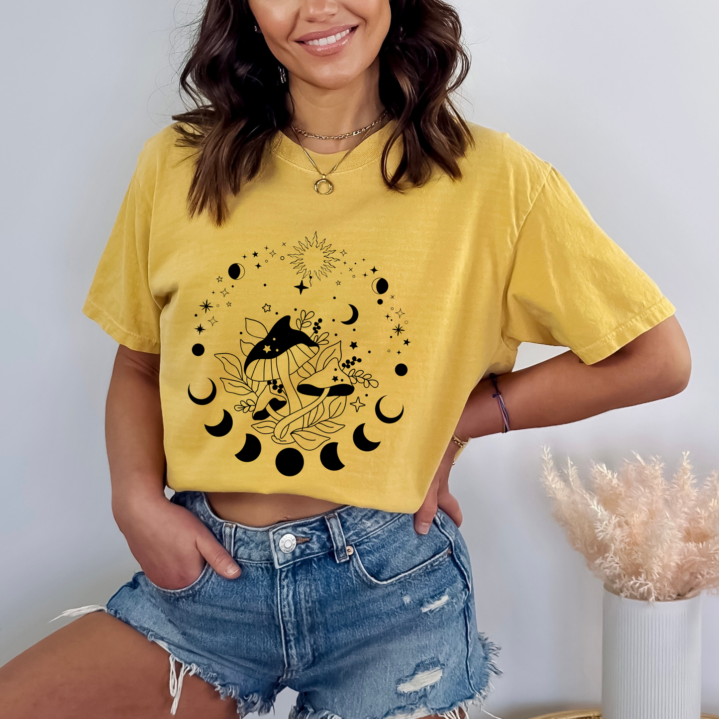 Magic Mushrooms Crescent Moon Phase T-Shirt