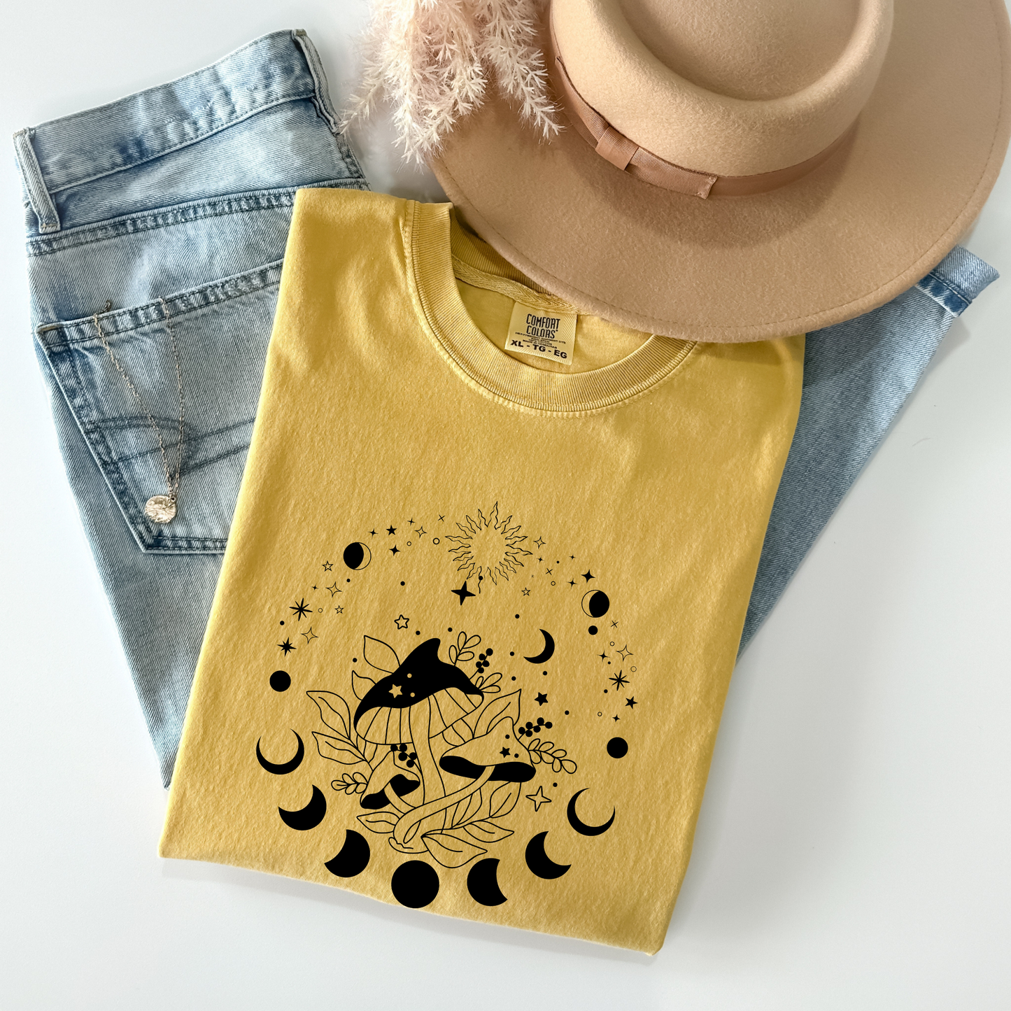 Magic Mushrooms Crescent Moon Phase T-Shirt