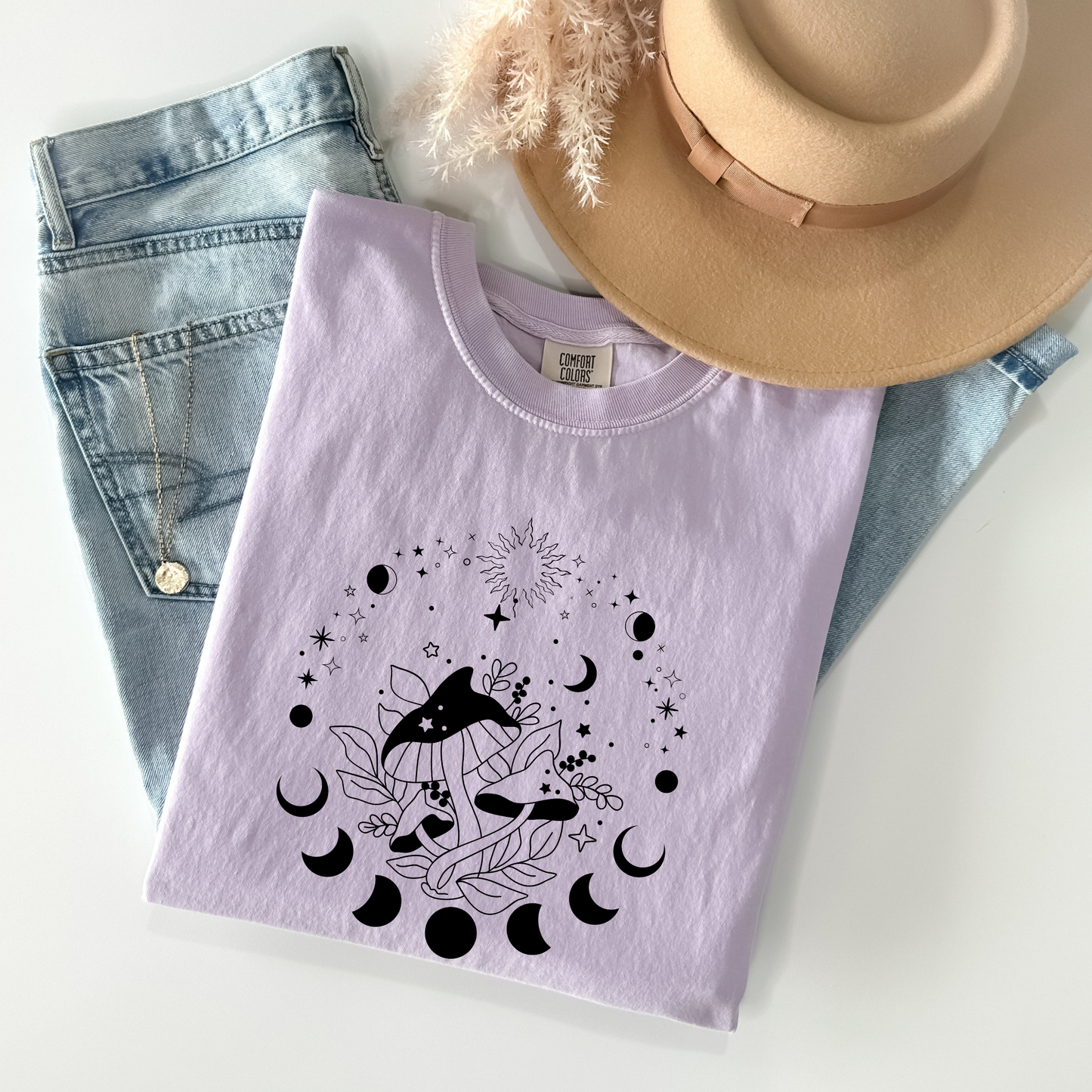 Magic Mushrooms Crescent Moon Phase T-Shirt