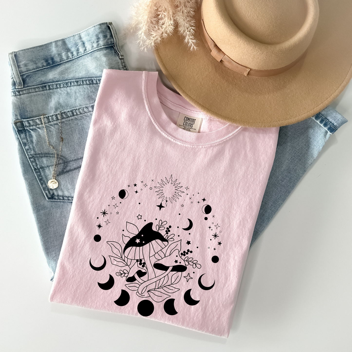 Magic Mushrooms Crescent Moon Phase T-Shirt