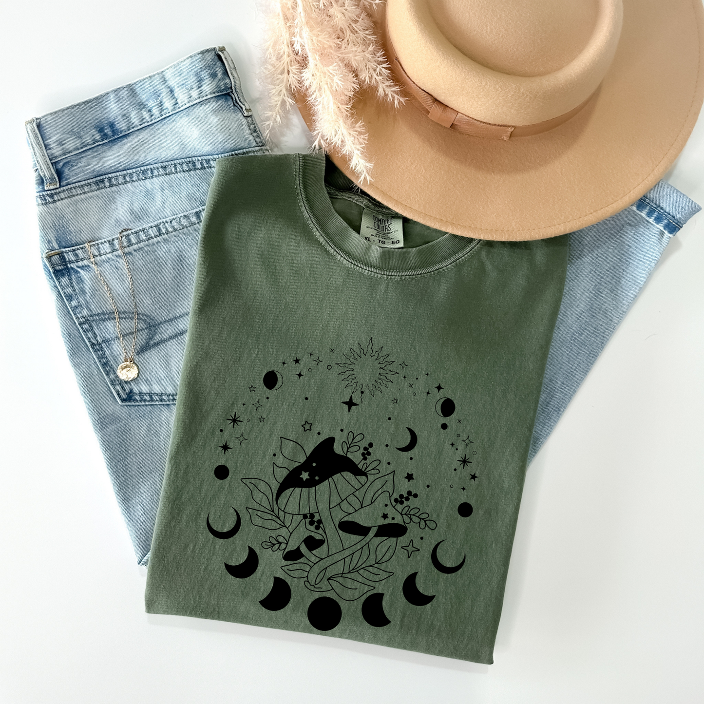 Magic Mushrooms Crescent Moon Phase T-Shirt