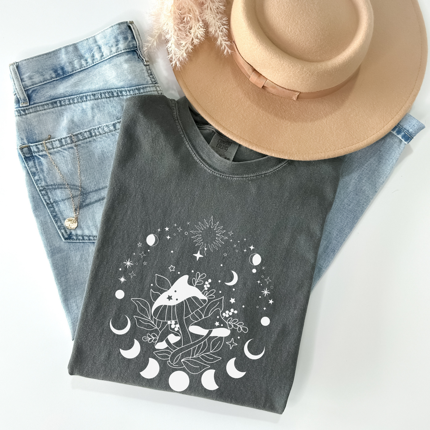 Magic Mushrooms Crescent Moon Phase T-Shirt