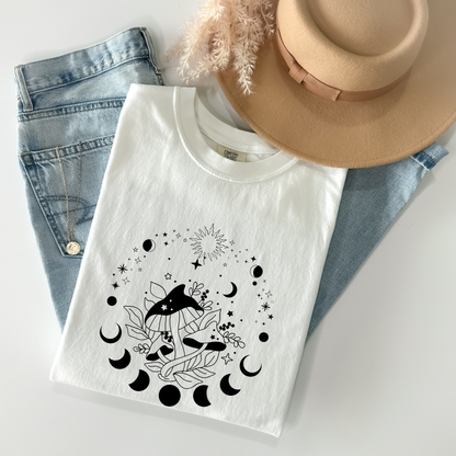 Magic Mushrooms Crescent Moon Phase T-Shirt