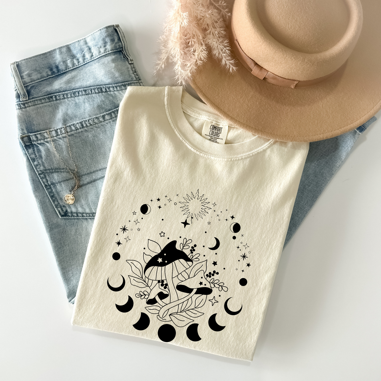 Magic Mushrooms Crescent Moon Phase T-Shirt