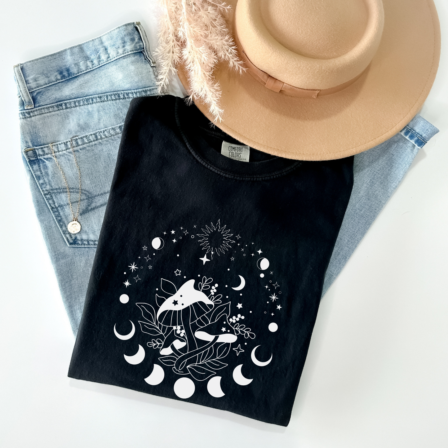 Magic Mushrooms Crescent Moon Phase T-Shirt