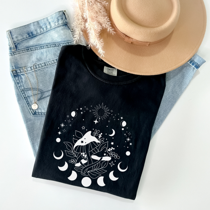 Magic Mushrooms Crescent Moon Phase T-Shirt