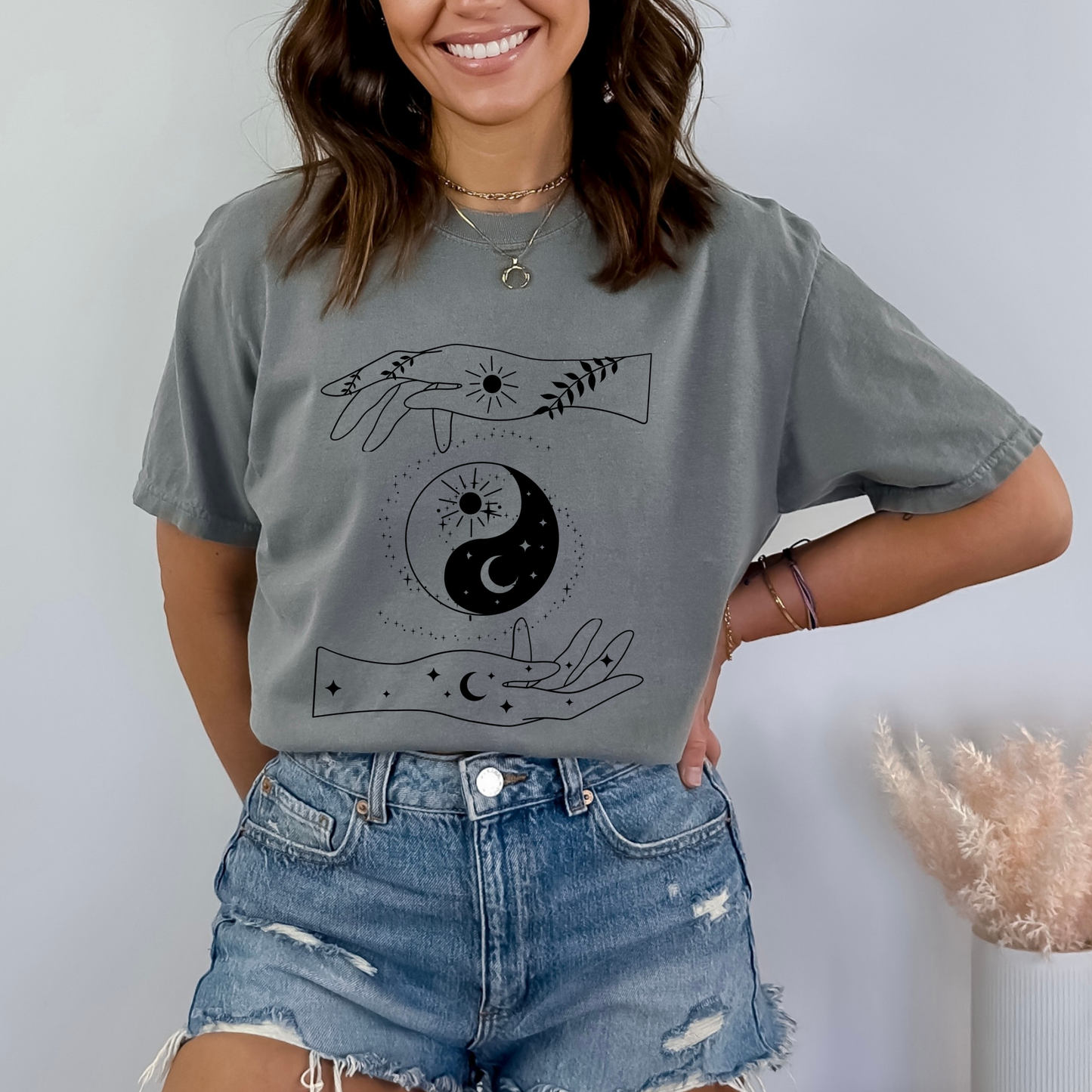 Ying Yang Mystical Hands Floral T-Shirt