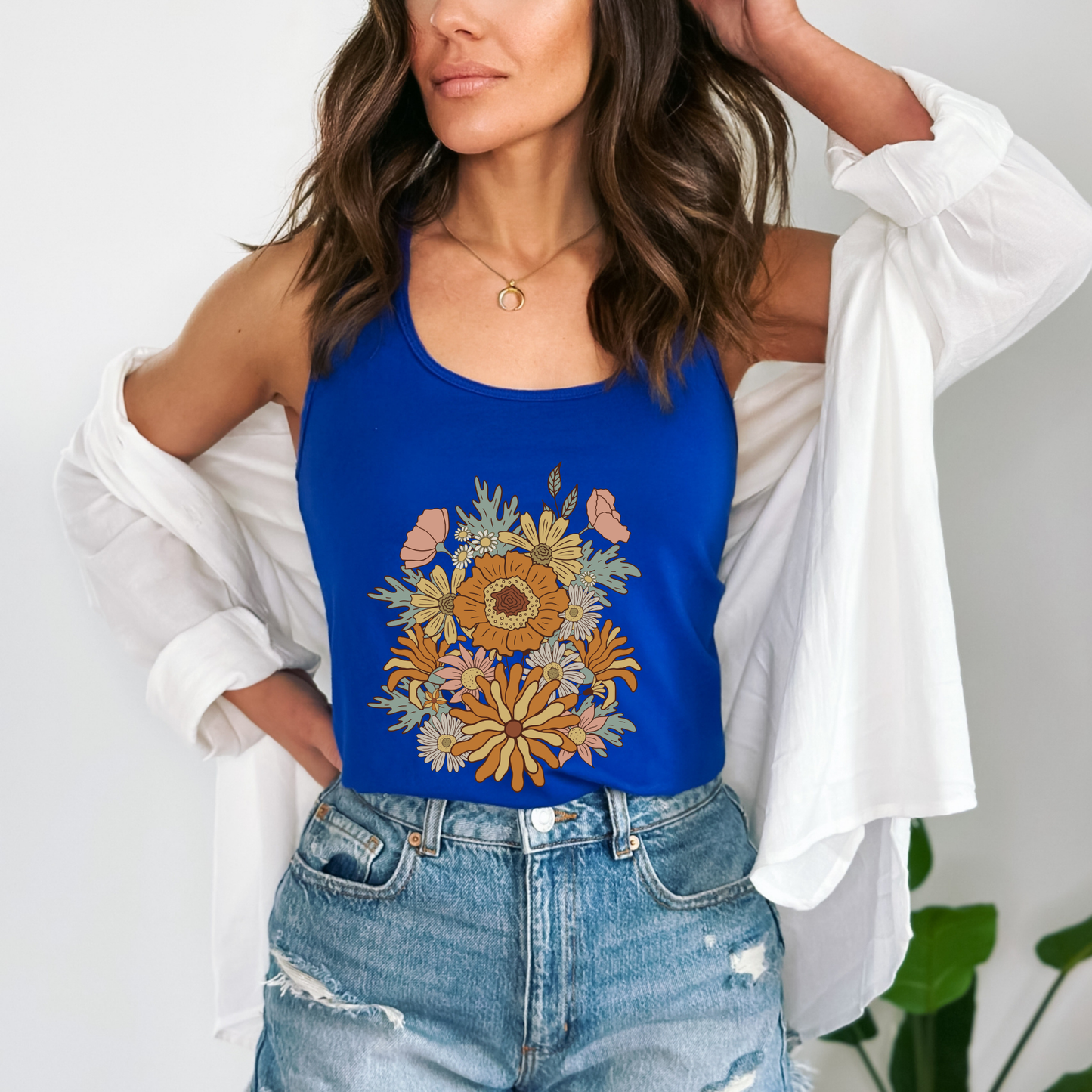 Retro Groovy Flowers Women's Ideal Racerback