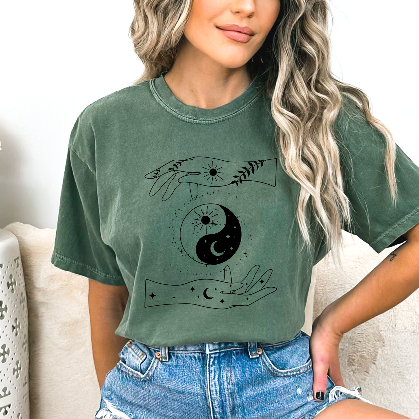 Ying Yang Mystical Hands Floral T-Shirt
