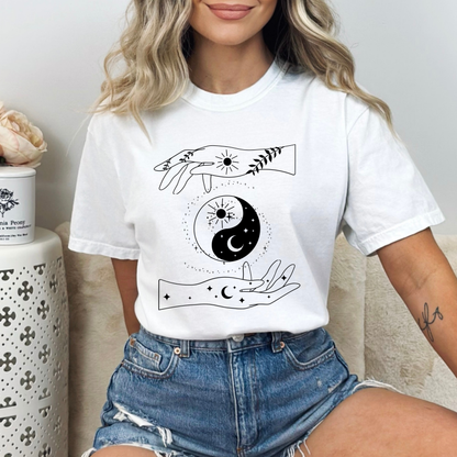 Ying Yang Mystical Hands Floral T-Shirt
